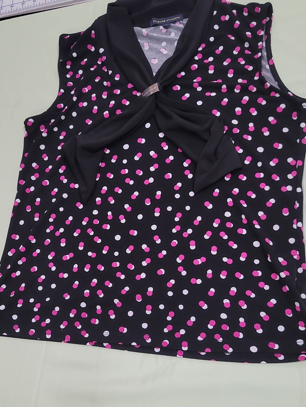 Adrienne Vittadini Black Sleeveless Polka Dot Tie-Neck Camisole